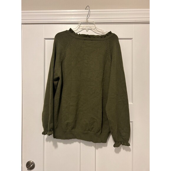 New BTFBM Sweater Women’s Size XL Green Long Sleeve 1/4 Button Front Ruffle Neck - Picture 6 of 6